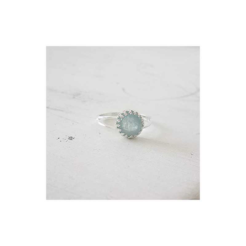 Custom Aquamarine Ring Dainty Natural Aquamarine 8mm Round Stone