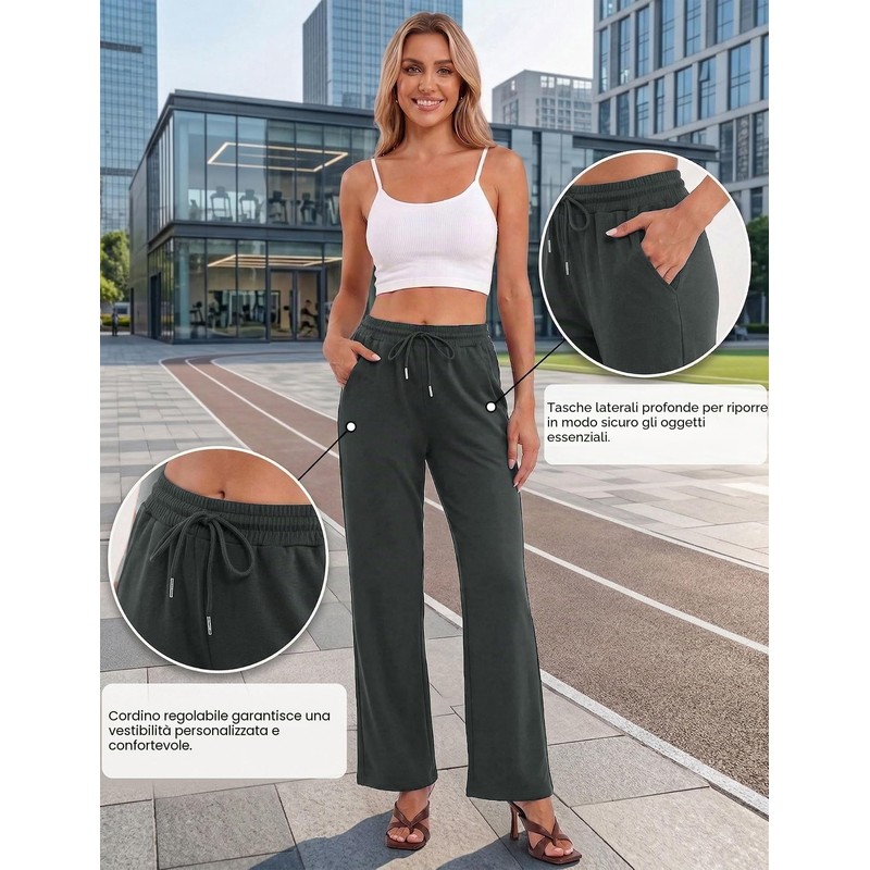 Litherday Pantaloni Donna Cotone Lunghi Comodi con Tasche Vita Elastica
