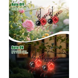 Solar Bees Lights Outdoor, 2025 New Hanging Bee Solar Garden Light,IP44 Waterproof,Outdoor Statues Figurine Lights Decorations for Balcony,Garden,Porch,Courtyard Decoration (Red 2Pcs)