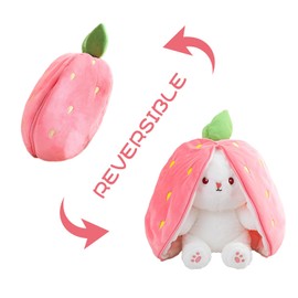 Wanwu World Reversible Bunny Stuffed Animal Rabbit Cuddle Stuffed Strawberry Bunny Transformed Rabbit Plush with Zipper 8" Easter Bunny Plushies Gifts for Baby Boys Girls