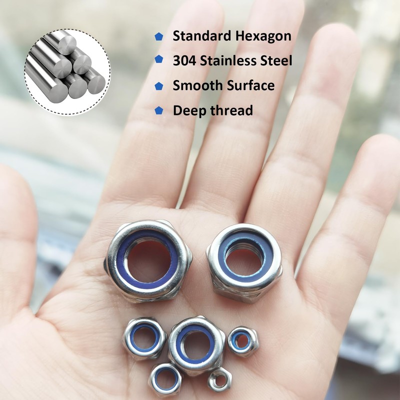 FullFun 100PCS Hex Lock Nuts Nylon Insert Nut Assortment Kit,