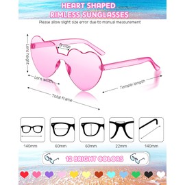 Photect 12 Pair Heart Sunglasses Colorful Heart Glasses Heart Sunglasses Party Favor (Basic Colors)