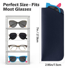 TIECHI 4 Packs Soft Eyeglass Cases Portable Pu Leather Glasses Pouch Squeeze Top Sunglass Case for Women Men(Brown, Purple, Dark Blue, Dark Gray)