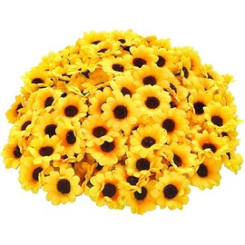 GANPUB 100Pcs Yellow Artificial Flower Heads Mini Fake Sunflower Decorative Fabric Flowers Craft Floral Embellishments for Wreaths Wedding，Artificial Flowers,Artificial Plants and Flowers