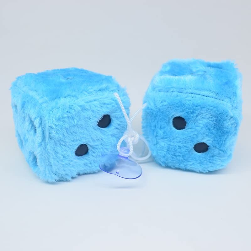 Pair 3” Light Blue with Black Dots Mirror Fuzzy Plush
