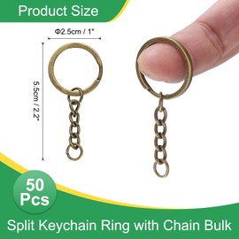 sourcing map 50 Pcs Split Keychain Ring with Chain Bulk and Open Jump Ring for Crafts Metal Round Keyrings for DIY Key Chains Craft Making Jewelry, Bronze