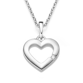 Heart Necklace 925 Silver I Necklace Women's Necklace with Heart Pendant and Zirconia Stone I Real Silver Pendant Real Silver Chain with Heart for Women Jewellery Gift for Her Wife Mum Girlfriend Wife