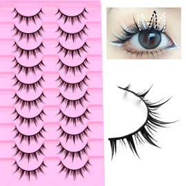 10 Pairs Black and White Cartoon Eyelashes Japanese Anime Cosplay Eyelashes Spiky Wet Look Eyelashes 13mm Asian False Eyelashes Cluster