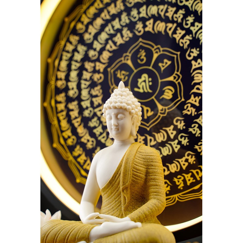 Houlu Yellow Buddha Statue and Circle LED Table Lamp, Ceramic
