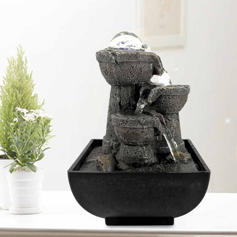 LED Illuminated Tabletop Waterfall Flowing Water Fountains with Ball for