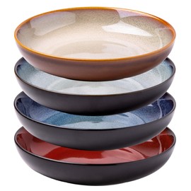 LERATIO Pasta Bowls,Ceramic 38oz Pasta Bowls,9.0" Reactive Glaze Pasta Bowl Set of 4,Microwave & Dishwasher,Oven Safe,Large Wide Serving Bowls for Salad, Dessert,Pizza,Fruit -Colorful