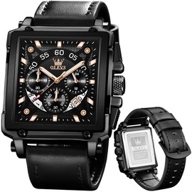 OLEVS Men's Watches Leather Strap Chronograph Japanese Quartz Men's Watch with Date Waterproof Classic Elegant Wrist Watch Men's Gift, 9919 Black Leather, Black Chrome Plating, Black, Strap.