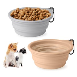 Dog Bowl Pet Travel Collapsible Bowls 2 Pack, Portable Foldable Cats Dogs Water Dish Puppy Bowl for Walking Parking Traveling, Silicone One-Piece Molded Rim No Fall Off or Crack BPA Free