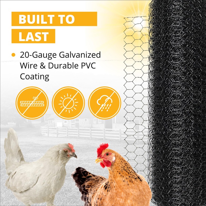 Stromberg’s PVC-Coated Galvanized Wire Fencing, 1-Inch Hex Mesh, Weatherproof, Long-Lasting