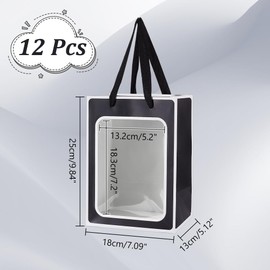 NBEADS 12 Pcs Paper Gift Bags with Transparent Window, Kraft Paper Bags Shopping Bags with Handle 7.09x5.12x9.84 Inch Black Favor Bags Gift Bags for Christmas Business Wedding Birthday Party Supplies