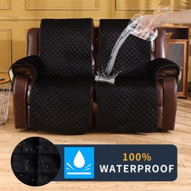 LUFEIJIASHI Non Slip Recliner Couch Covers for 2 Cushion Couch Sofa Reclining, Waterproof Recliner Sofa Covers 2 Seat, Velvet Reclining Couch Covers for Furniture Protector for Dogs Pets Black