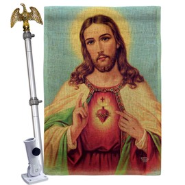 Ornament Collection Sacred Heart Jesus Burlap House Flag Eagle Set Religious Faith Hope Grace Peace Dove Christian Religion Easter Decoration Banner Small Garden Yard Gift Double-Sided, Made in USA