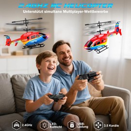 VATOS RC Helicopter for Children from 10 Years 2.4 GHz Remote Controlled Helicopter with Gyro & LED Light, One Button Start/Landing, 3.5 Channel Fixed Height Flight Toy for Children/Adult/Beginners