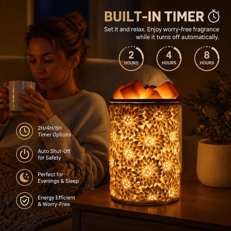 Wax Melt Warmer with Timer White Ceramic Electric Christmas Dimmable