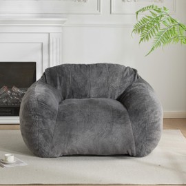 Christopher Knight Home Masew Bean Bag Chair, Faux Fur Bean Bag Chairs for Adults and Kids, Comfy Reading Chair, Lounge Sofa with Armrest, Memory Foam Bean Bag Chair for Living Room, Bedroom, Gray