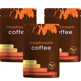 Margxo Mushroom Coffee, 6.35 oz, 30 Servings, 10-Mushrooms Extract Blend, Boost Your Energy, CONTAINS COCONUT MILK (3 Pack)