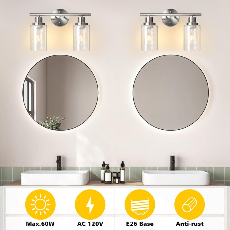 Unicozin 2 Light Vanity Lights, Brushed Nickel Wall Sconce Light