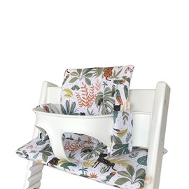 LUCCA kids Stokke Tripp Trapp High Chair Cushion - Laminated Coating for Easy Cleaning - White Jungle