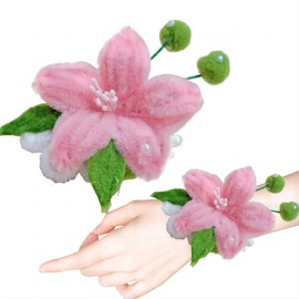 Oeaesahr Hand Woven Flower, Hand-Knitted Wrist Flower, Crochet Flower Wristbands, Pipe Cleaners Craft,Hand Made Wristband Accessories, Artificial Flower Wrist Corsages for Brides Wedding, Prom