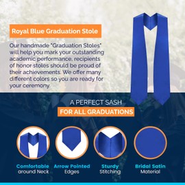 CLERKMANS Faja unisex para adultos de 62 pulgadas de largo, lisa, para estola de graduación, Azul Real, Medium