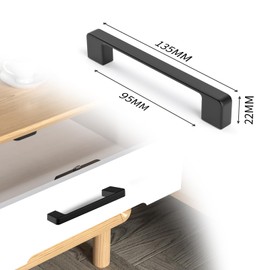 FungLam Pack of 12 Furniture Handles Black with Hole Spacing 128 mm Stainless Steel – High-Quality Drawer Handles, Suitable for Drawer, Cabinet, Furniture, Kitchen and Home Decoration