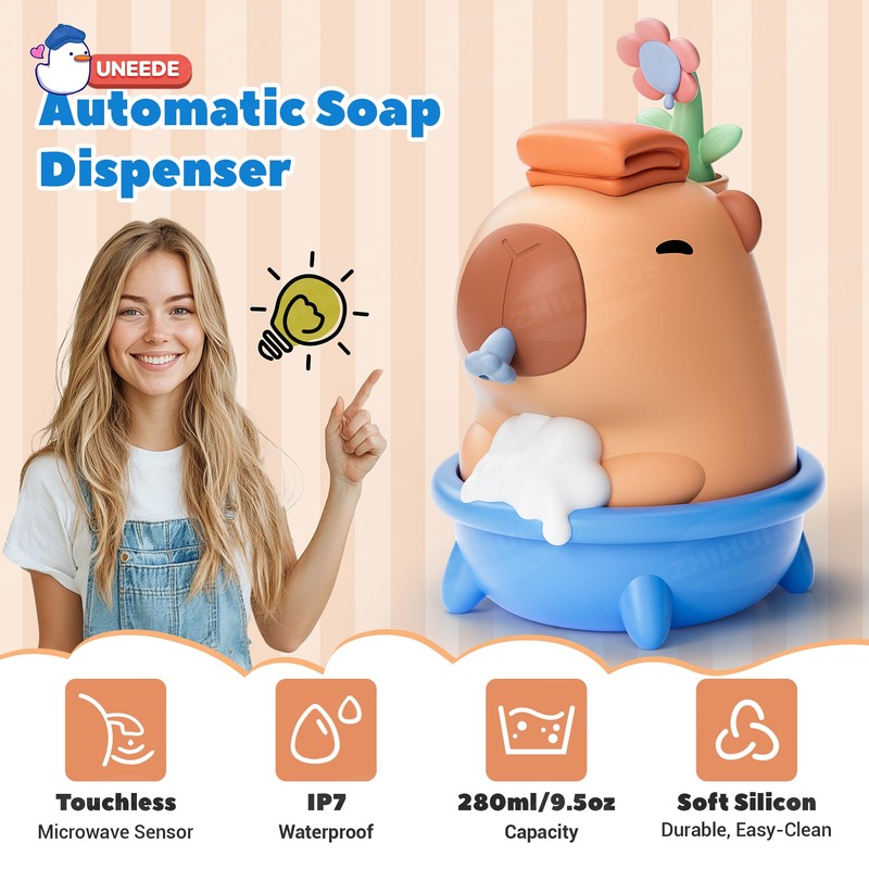 UNEEDE Capybara Hand Soap Dispenser, Automatic Touchless Foaming with Advanced