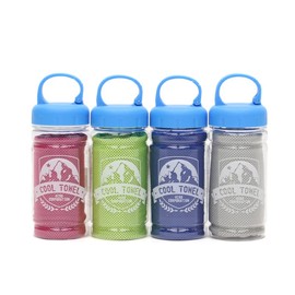 SWINGPLUS Cooling Towel, Cool Towel, Bottle Case, Heatstroke Prevention, Wet, Wring Outdoors, Sports, Set of 4 Colors