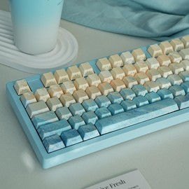 TIMSEKER Gradient Blue Backlit Keycaps, Side Print Shine Through Keycaps, PBT Five Side Dye Sub Key Caps Set, 137 Keys Custom Cherry Profile Key Caps for ANSI/ISO Layout Mechanical Keyboard