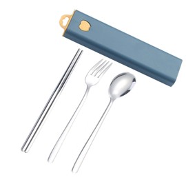 YQkangzhu Portable Cutlery Set, Chopsticks Spoon Fork with Case Utensils Set, 18/10 Stainless Steel Travel Camping Flatware Set, Reusable Flatware Silverware, for Home Office Party School Outdoor