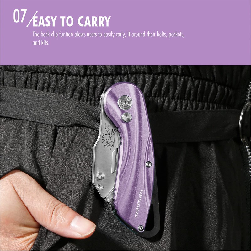 FantastiCAR Folding Box Cutter, Sturdy Metal Utility Knife with Extra