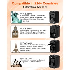 Travel Adapter Worldwide, Universal Travel Plug with 2 USB and 2 USB C, International Socket Adapter Travel Plug Adapter Worldwide Universal Travel Adapter for England USA Japan Thailand Australia