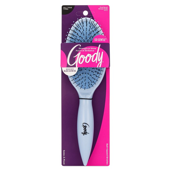 Goody Oval Cushion Brush Infused with Black Castor Oil - Go Gentle - Strengthens & Shines for All Hair Types Without Tears or Breakage - Pain-Free Accessories for Women, Men, Boys, & Girls
