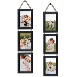 QUTREY 4x6 Collage Picture Frames Black, 3 Openings Vertical Hanging Photo Frame Set Display 4 by 6 inch Pictures for Wall Decor, 2 Pack