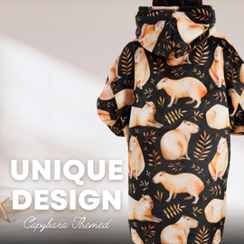 Huglanket Capybara Gifts for Women Men Capybara Lovers, One Size Wearable Blanket Hoodie, Super Soft Warm Cozy with 2 Pockets for Christmas, Birthday - Black Full Print