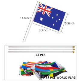 32pcs Hand Held Flags on Stick,Small Mini International World Country Flags 5x8 Inch, World Countries On Every Continent Flag, School Sports Clubs, Decorations for Parades World Cup
