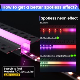 Muzata 5Pack 3.3FT/1M Plaster in LED Channel Trimless Recessed LED Strip Diffuser Channel Spotless Deeper Wider for Drywall Ceiling Wall U117 WW 1M