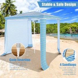 GYMAX Beach Cabana, 6.7’x 6.8’ Height Adjustable Beach Umbrella with Detachable Sidewall & Carry Bag, Portable Easy to Set up Beach Canopy Tent for Outdoor Poolside Patio (Light Blue)