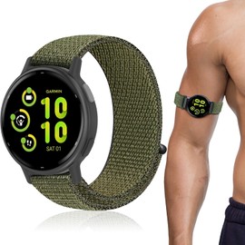 Oanux 20mm Sport Ankle/Arm Band Compatible with Garmin Vivoactive 6/Vivoactive 5/3/3 Music, Quick Release Soft Nylon Bicep Watch Strap for Venu Sq 2 & Forerunner 165/55/245/645 Music Women Men