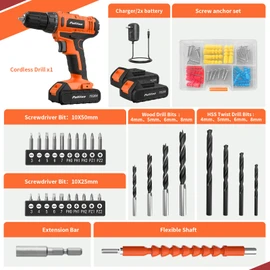 PULITUO 20V Cordless Drill/Driver, 2 Batteries Electric Screwdriver, 30Nm Power Drill Driver, 21+1 Torque, 2 Speed, 3/8"Keyless Chuck, power Drill with LED Light, Drill Driver Kit for Home (Orange)