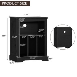 RowyPoey Farmhouse Record Player Stand, 3 Tier Turntable Stand with Vinyl Record Storage ,Wood Record Holder Cabinet Dispaly Shelf for Living Room,Bedroom,Office,Black