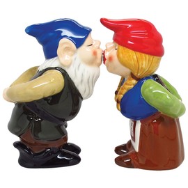 Religious Gifts Kissing Gnomes Ceramic Magnetic Salt and Pepper Shaker Set