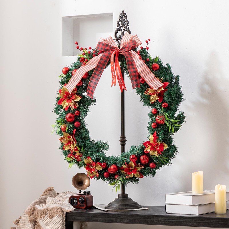 Wreath Stands for Display, Retro Black Standing Wreath Holder, Wrought