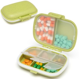 Toplive Pillendose, tragbar, grün, 8 Fächer, Kunststoff, Pillendosen, wasserdicht, feuchtigkeitsbeständig, Reise-Pillendose für Handtasche, Medikamente, Vitamine, Grün