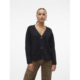VERO MODA Women's Vmboom LS V-Neck Button Cardigan Ga Noos Cardigan, black