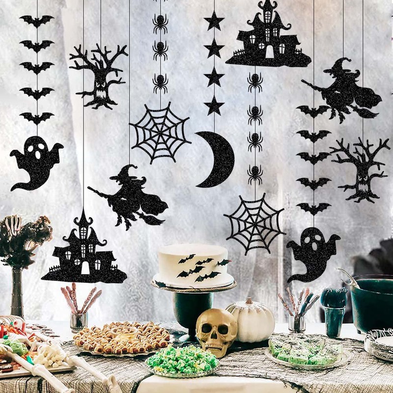Halloween Bat Spider Hanging Kit, 12 Pieces Halloween Ornaments Black